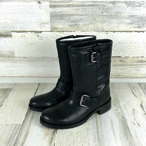 Michael Michael Kors Women’s 5.5 Jonas Black Leather Biker Moto Ankle Boots NEW - Picture 1 of 10